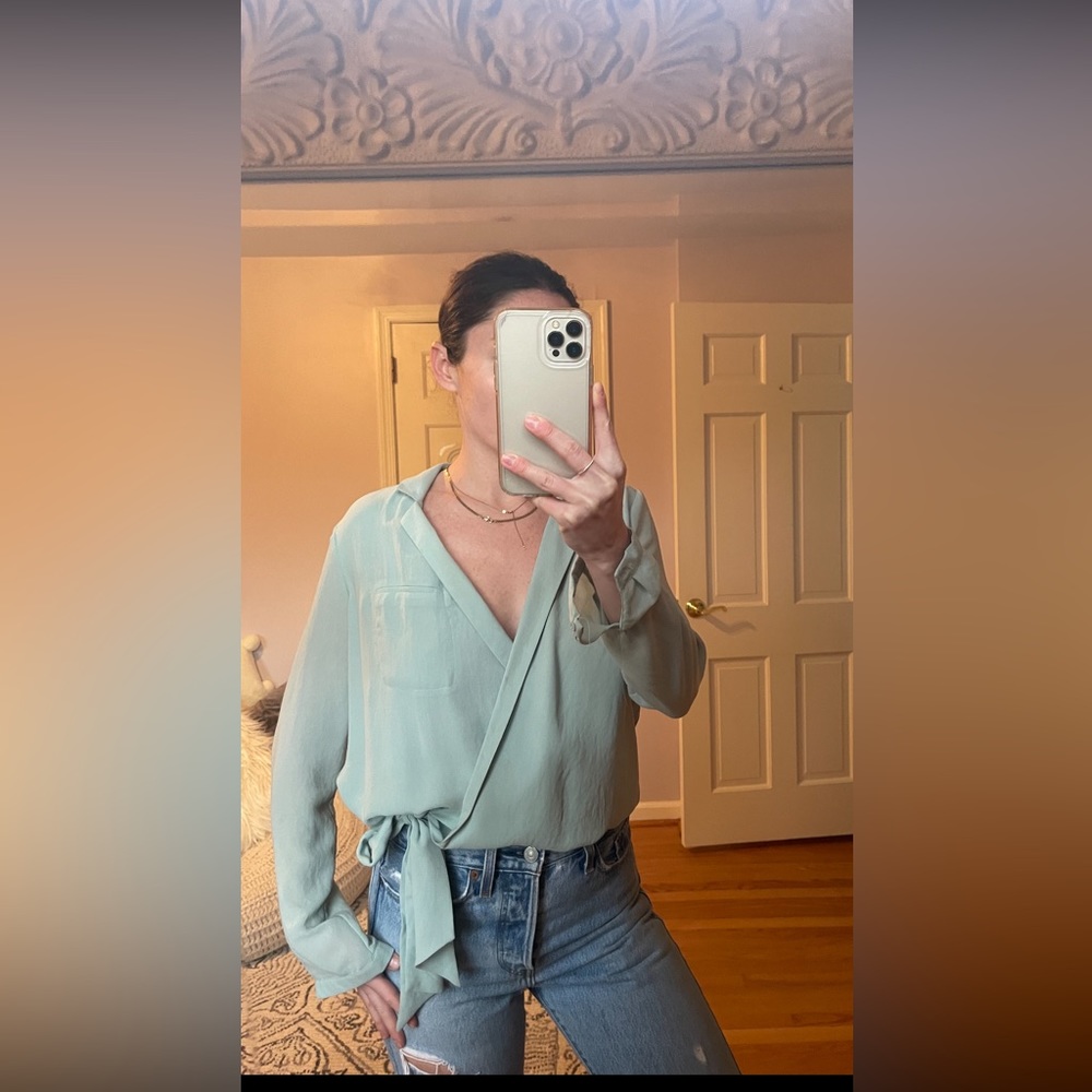Zara Sage Green Wrap Blouse
